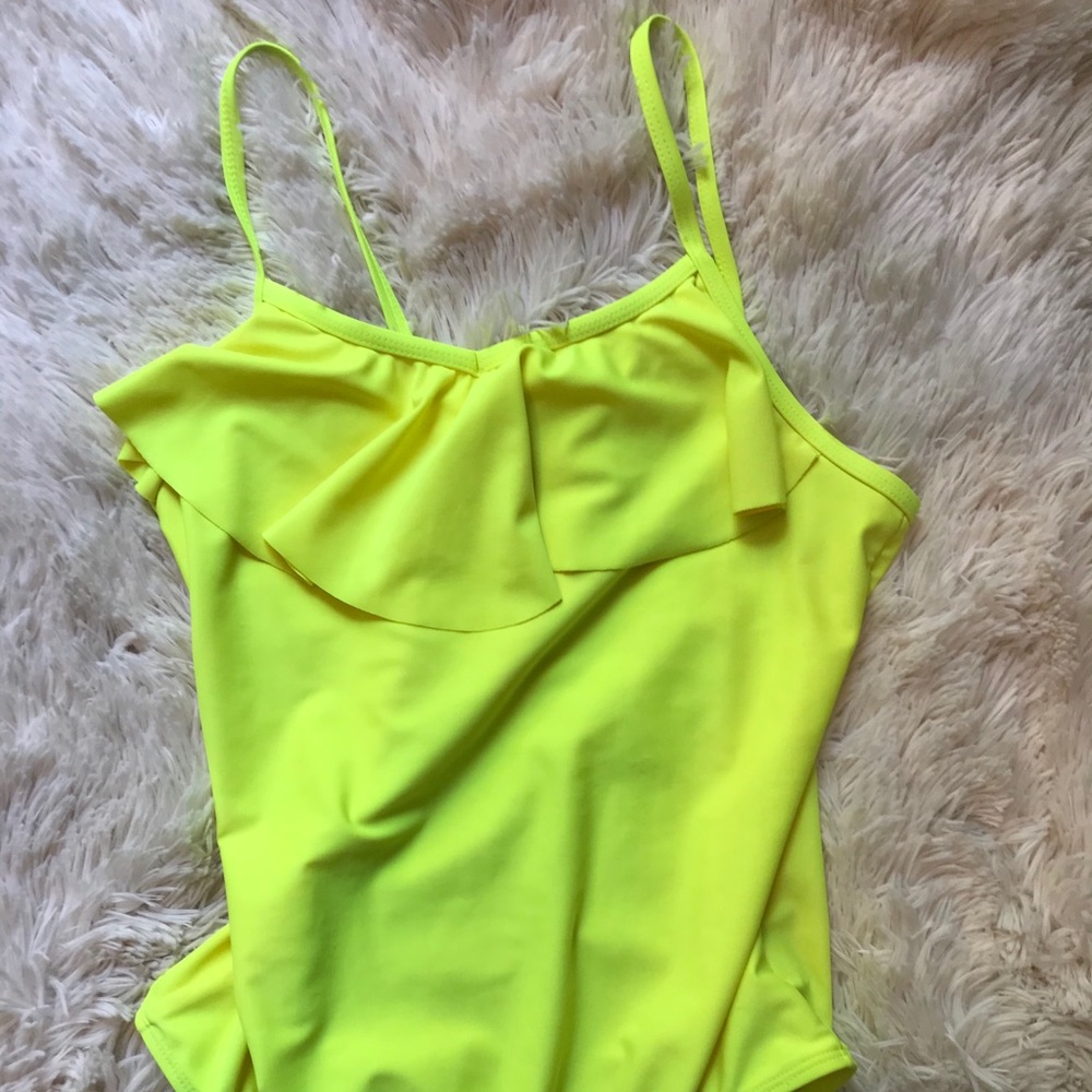Kids neon yellow one piece swimsuit